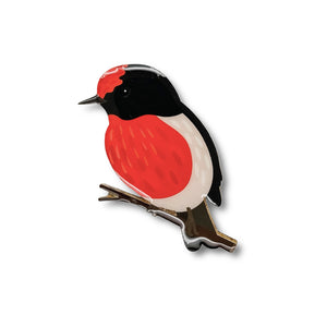Selatan Brooch - Australian Red-Capped Robin
