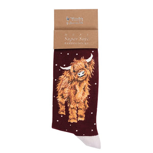 Wrendale Designs - Bamboo Mens Socks - Highland Cow Christmas