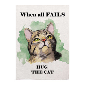 Linen Tea Towel - Cats - Hug The Cat