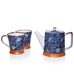 Japanese Teapot & 2 Mug Set - Blue Daisies 500ml