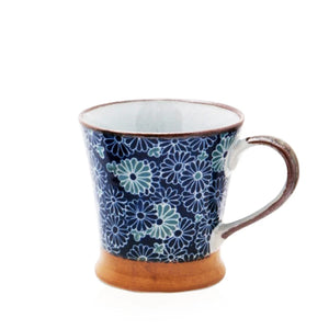 Japanese Short Tea Mug - Blue Daisies