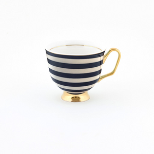Navy Blue Stripes Teacup & Saucer XL - 375ml - Red Sparrow Tea Company