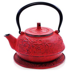 Cast Iron Teapot - Sakura - Red - Red Sparrow Tea Company