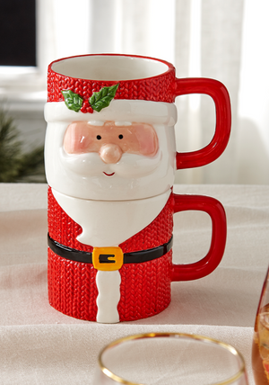 Joyful Christmas Stackable Mugs -  Santa Set of 2