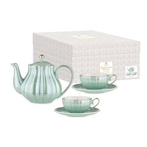 Parisienne Pearl - Aquamarine Teapot & 2 Teacup Set 950ml
