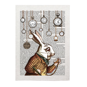 Tea towel - Alice in Wonderland - White Rabbit with Hanging Watches